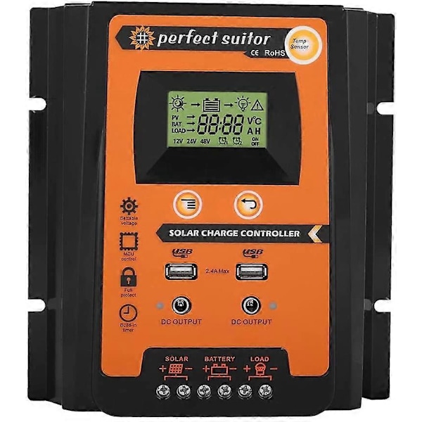 Solar Charge Controller Solpanel Batteri Regulator Dobbelt USB LCD Display 12V/24V 30A50A MPPT(50A)