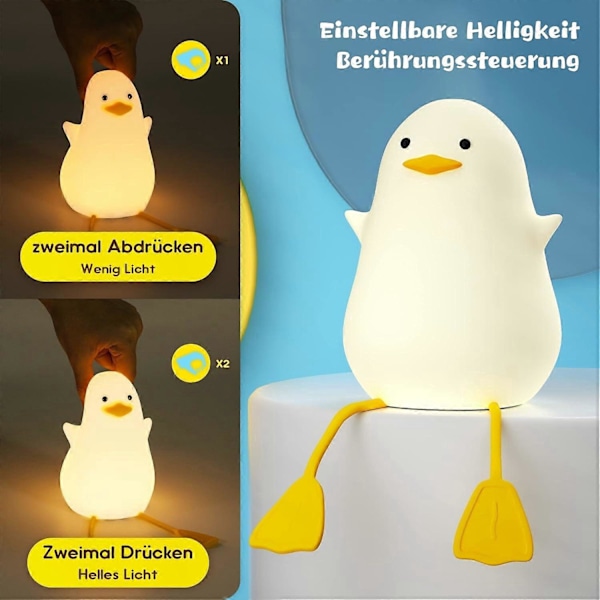 LED Nattlampe for Barn, Søt Silikon Måke Baby Dimbar Nattlampe for Barn Oppladbar Kawa