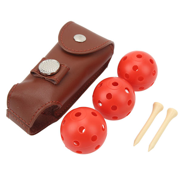 Golfbollspåse i läder med magnetiskt spänne - Bärbar golfbollshållare för 3 golfbollar