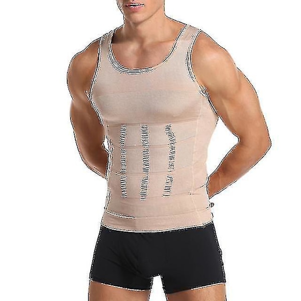 Kompressionslinne för män med gynecomastia, midjetränare, kroppsshaper, beige