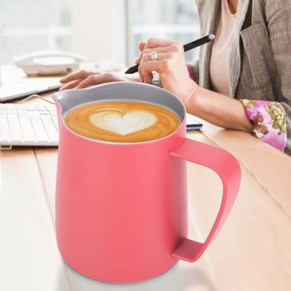 600 ml mælkeskummerkande i rustfrit stål til latte art til hjemmebrug og kaffebar – Rosarød