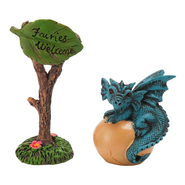 Fairy Garden Dragon Vattentät harts Ljusa färger Rika detaljer Mini drakefigur med guidestolpe för dekoration DIY