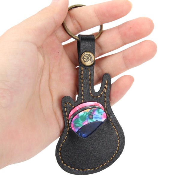 Nahkainen Guitar Pick Bag Pick-tarvikkeilla - musta