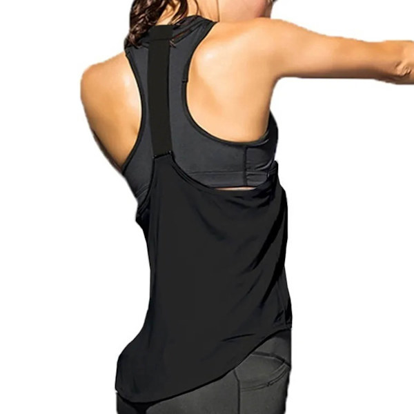 Kvinde Ærmeløs Træningstop T-formet Rygløs Løs Pasform Træning Yoga Top Kvinde Cykling Løb Shirts Sort L