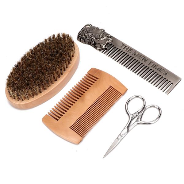 4 stk. Menns hår Mustache Brush Beard Comb Scissor Styling Beard Care Tool SetSet