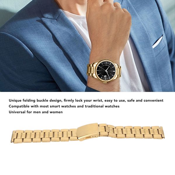 Watch i rostfritt stål Quick Release Dubbellås Spänne Byte av metall watch för män Dam Guld 22mm/0,9in 22mm