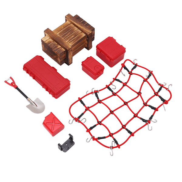 1/10 RC Bil Simulerade Dekorationsverktyg Resväska Nät Spade Set för SCX10 90046 90047 Klättring Biltillbehör Röd