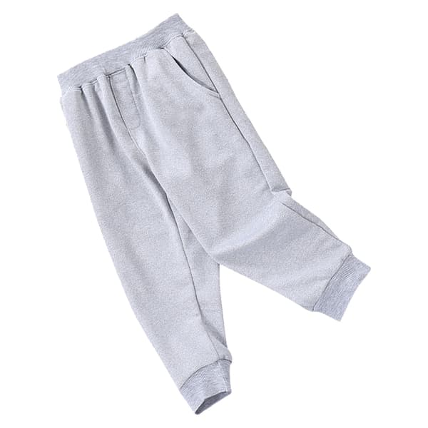 Mjukisbyxor för barn, elastisk midja, lös passform, unisex, avslappnade långbyxor med sidfickor, grå 80