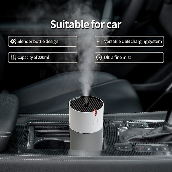 USB Billadshumidificator Lille Skrivebords-Humidificator 220ml Ultra Stille Natlys Hvid Sølv