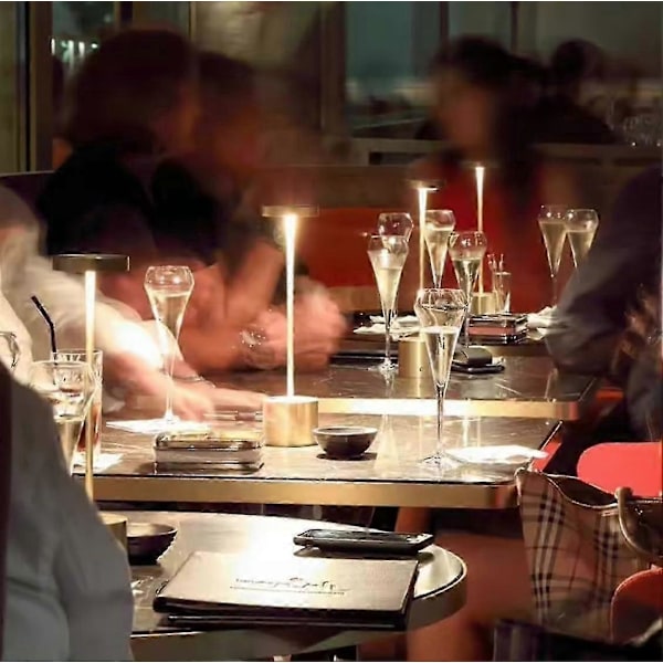 Trådløs Oppladbar Dimbar LED Bordlampe Nattlys i Aluminium for Restaurant, Hotell, Stue, Leserom (E-Gull)_SZXM