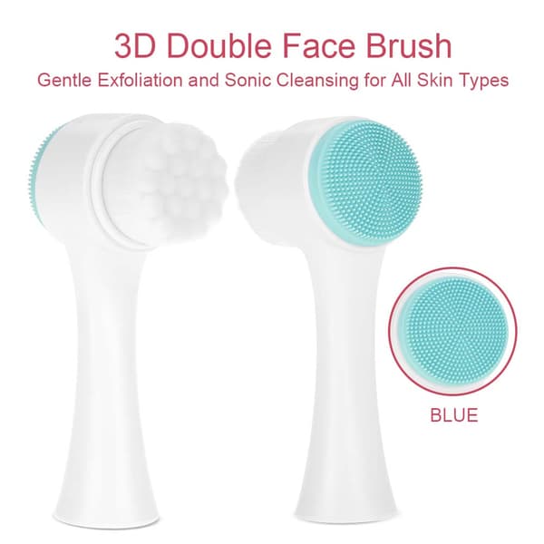 Fashion 3D Dobbelt Side Børste Ansigtsrensebørste Eksfolierende Fedtfjernelse Massageværktøj Blå