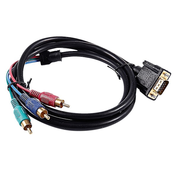 1.5M 4.9Ft VGA 15 Pin Hann til 3 RGB Hann Videokabel Adapter Svart-B10