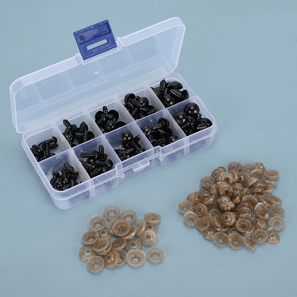 100 st DIY dockögon helt svarta handgjorda material hantverk pedagogiska leksaksparts plast 6-12 mm