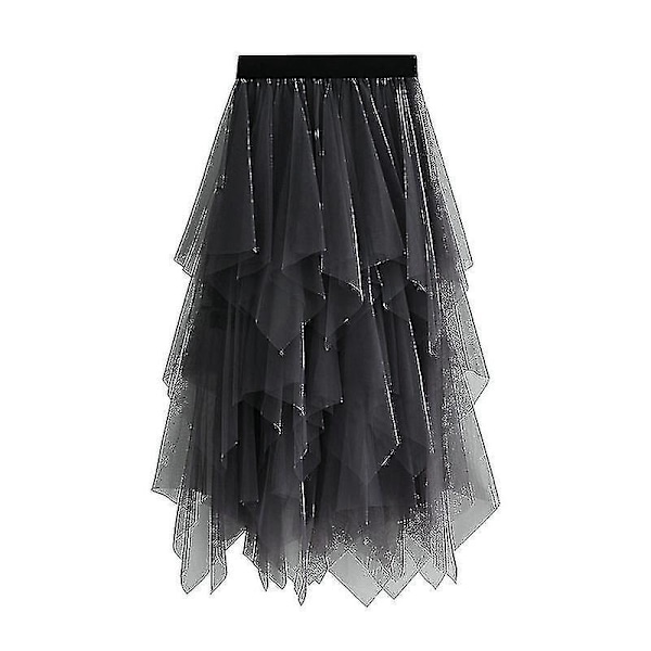 Rosa Tulle A-linje Midiskjørt for Kvinner, Elastisk Midje Mesh Kjole