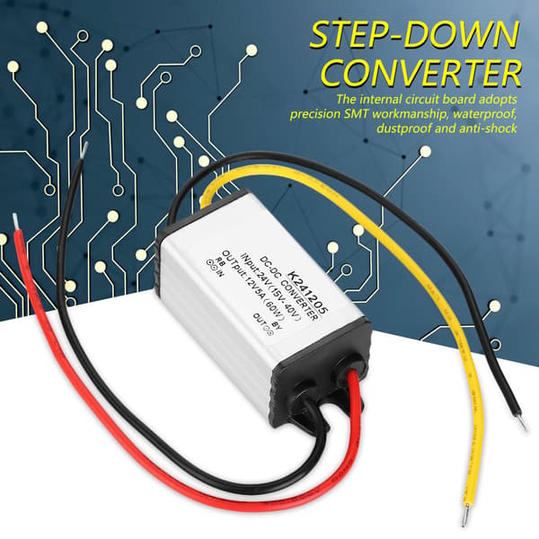 DC-DC-omformer 24V til 12V høyeffektiv nedtrappingsstrømforsyning 5A