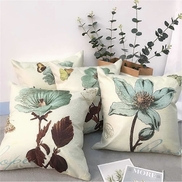 2025 Lämpligt Kuddfodral, Set med 4 Retro Blommor Mönster Örngott Fyrkantigt Hus Kudde Sofföverdrag 45 x 45 cm