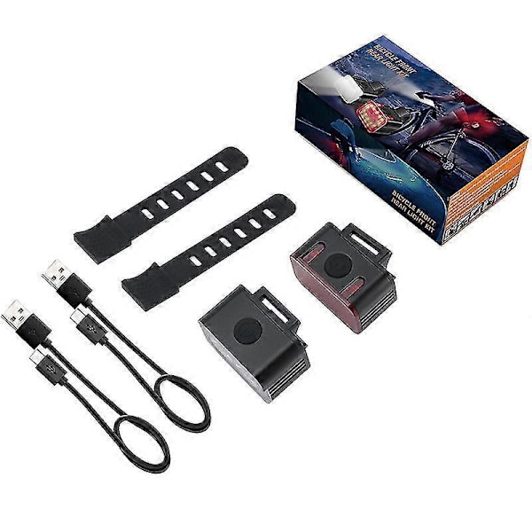 2 stk Sykkellyssett Vanntett Sykkellykt Baklys USB Oppladbar