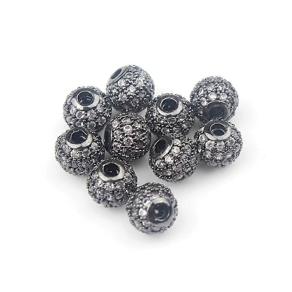 Runda distanspärlor i koppar Micro Pavé CZ Zirkon För DIY Smyckestillverkning Armband Halsband Tillbehör 4/6/8/10/12mm Svart Vit CZ 10mm