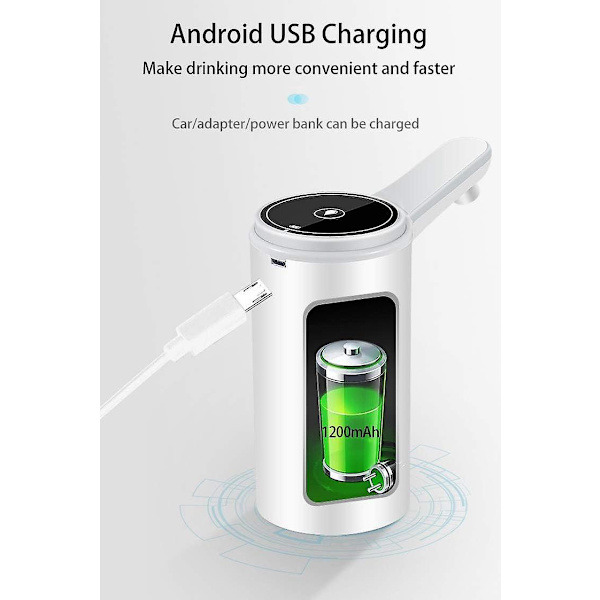 Bærbar USB-opladningsvanddispenserpumpe til 5-20 liters flasker med aftageligt design