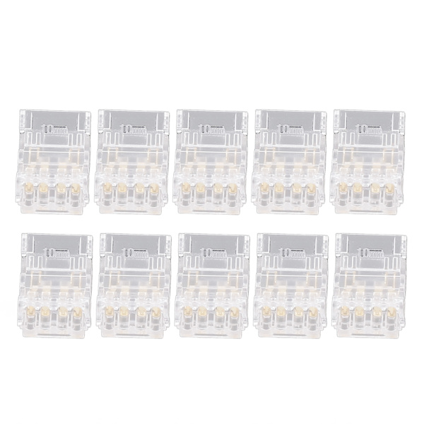 10 stk. COB LED-strip til ledningsforbindelse 4-benet 10 mm gennemsigtig loddefri LED-adapterforbindelser til hjem, skole og kontor