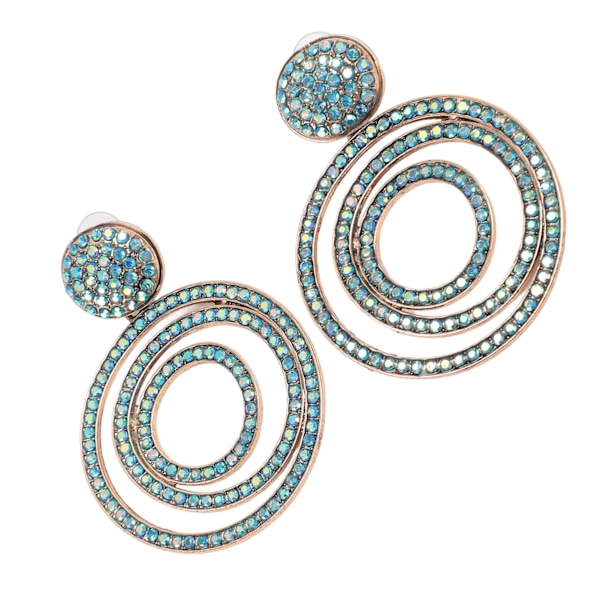 Rhinestone Rund Geometrisk Drop Örhänge Elegant KC Guld Fashionabla Bohemian Rhinestone Disc Dangle Örhänge Ljusblå