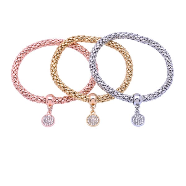 3 st armband mode legering inlagd diamant elastisk rund män kvinnor handledstillbehör