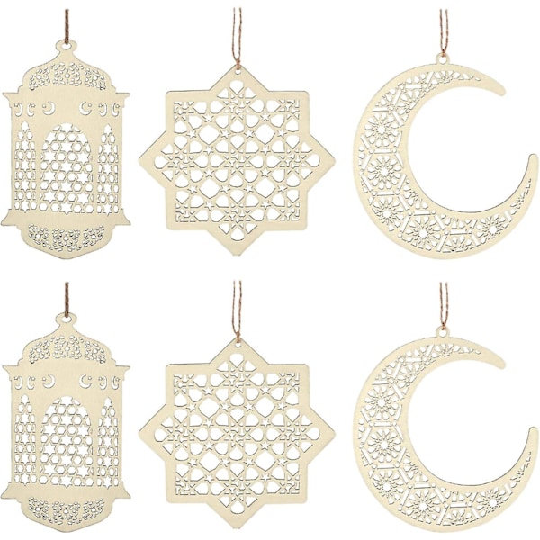 2 Sarjaa 6 Kpl Puisia Riipuskoristeita Ramadan Kareem -koriste Kuu Tähti Tuulivalo Muoto Riipuskoriste Ramadan Mubarak Eid -koristeisiin