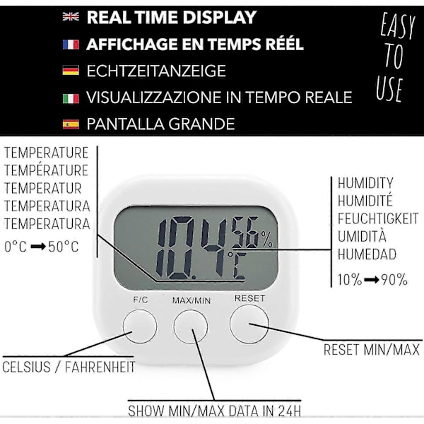 Indendørs Termometer Hygrometer - Høj Præcision - Digital Temperatur- og Fugtighedsindikator