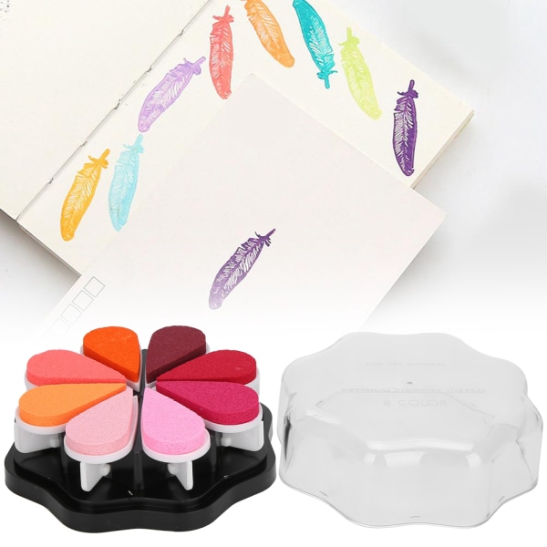 Kronbladblekkpute 8 farger vannbasert DIY håndstempelutskriftspute for vanlig papir (1017 Kiss)