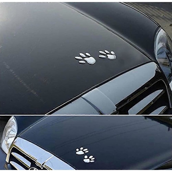4 KPL 3D Kromi Koiran Tassunjäljet Autotarrat, 3D Autotarrat, Auton Logo Tarra Koriste (Hopea)