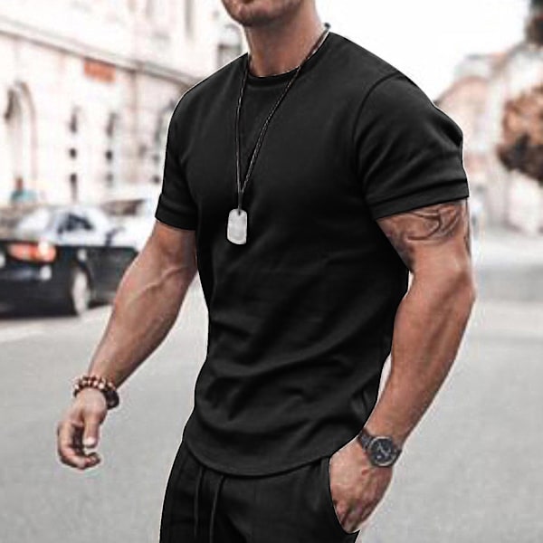 Men's Summer Short Sleeve Shorts Set | Black | XL