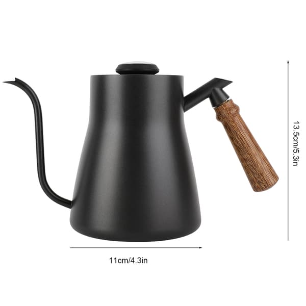 850 ml kaffekande i rustfrit stål med svanehals og træhåndtag