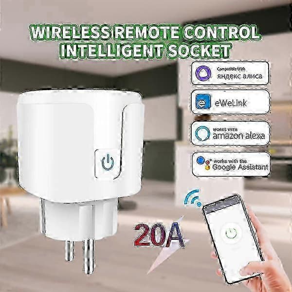 1-5 pcs 20A Tuya WiFi EU Smart Plug 220V Power Meter Wireless Socket for Alexa