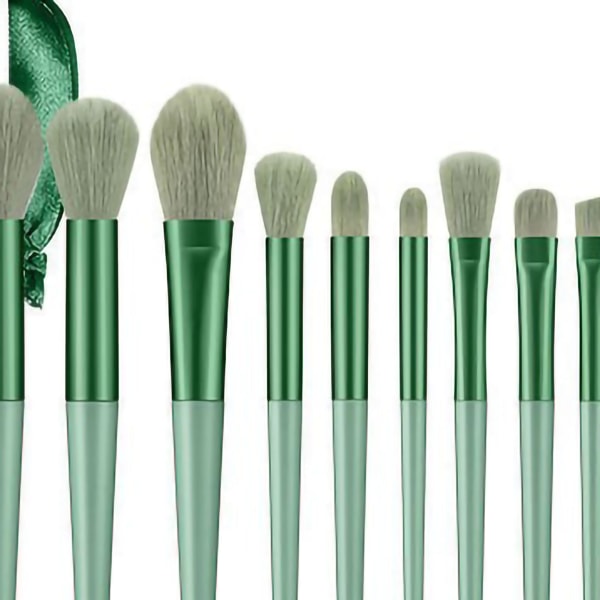 13st set sminkborstar verktygssats Handhållen mjukblandning kosmetikaborstar kit för ansiktspulver Concealer grön
