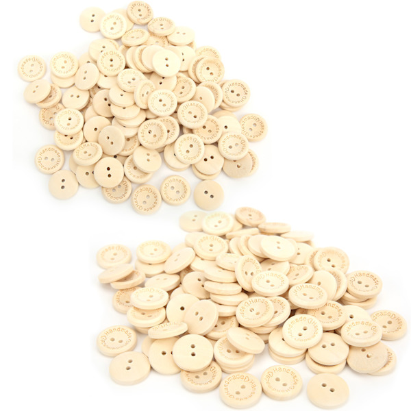 200 stk Naturtre Knapper Manuell sying 2 hull Knapper DIY Klær Ornament Knapper 20mm
