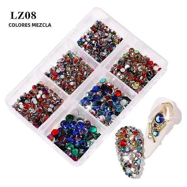 Champagne AB Flatback Nagelkonst Strass Kit, 6 Fack, DIY Manikyr Dekoration, Blandade Färger Nageldesign Verktyg8