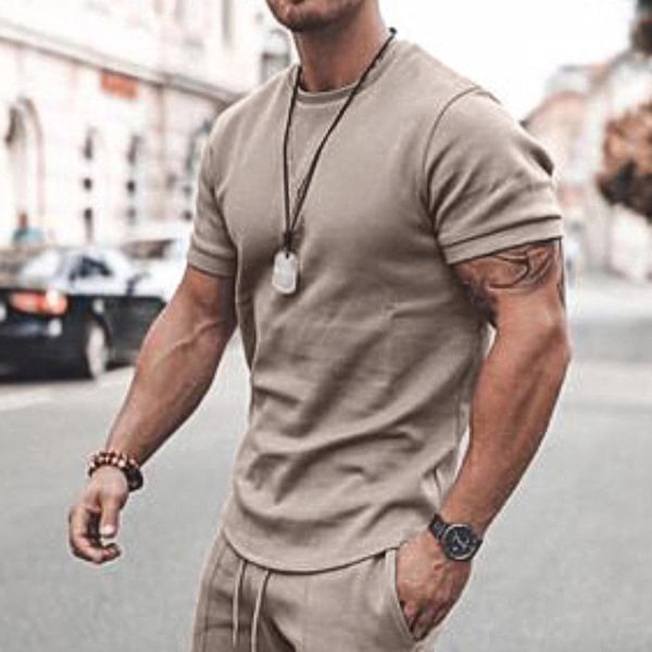 Herrsommar Kortärmad Sportkläder Set - Khaki