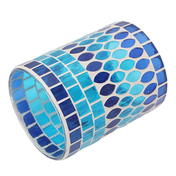 Mosaic Votive ljusstake Handgjord värmeljushållare i glas för heminredning Blå