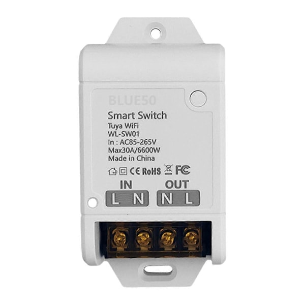 WIFI Smart Switch 30A Høj Effekt App Fjernbetjening Hjemmeautomationsstik Hvid