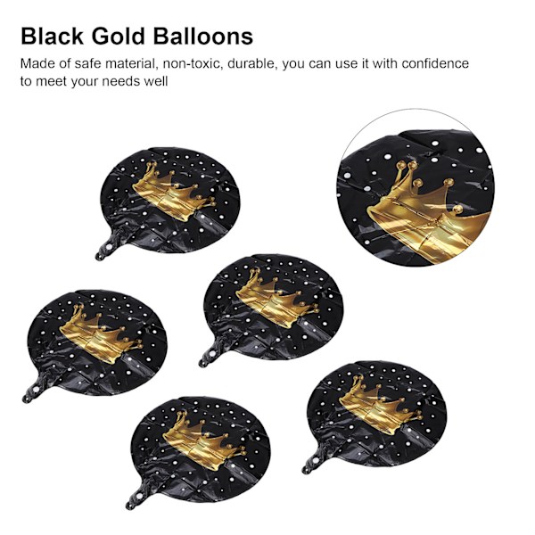 5 st svart guld ballonger säkra giftfri söt stil festdekoration för flickor pojkar