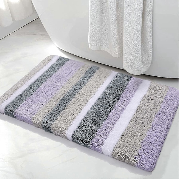 Mikrofiber Randig Badrumsmatta Badrumsmatta (Lila-Grå, 43x61 cm) Extra Tjock, Mjuk och Luddig, Absorberande, Maskintvättbar, Halkfri Badrumsmatta