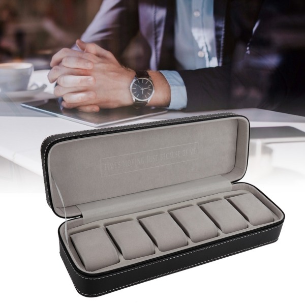 6 Slot PU Læder Ur Opbevaring Case Organizer Display Box Separerede rum