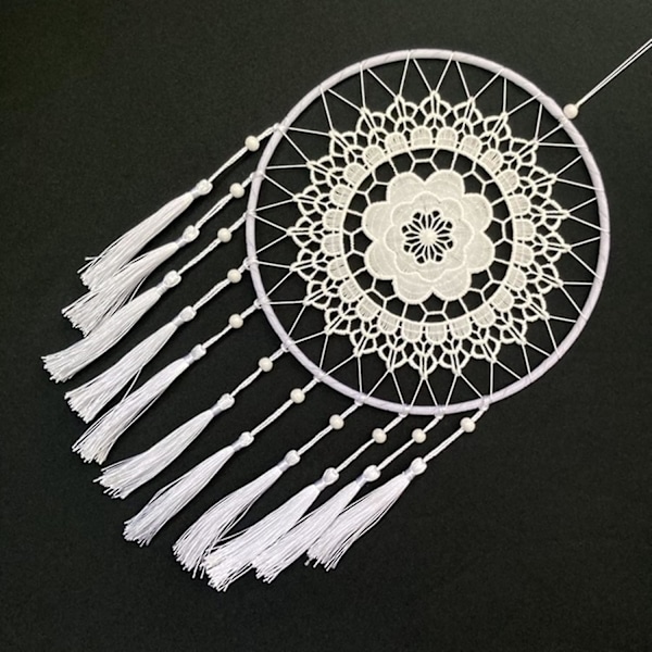 Käsintehty Macrame Dream Catcher seinäteline, boheemi valkoinen seinäsisustus