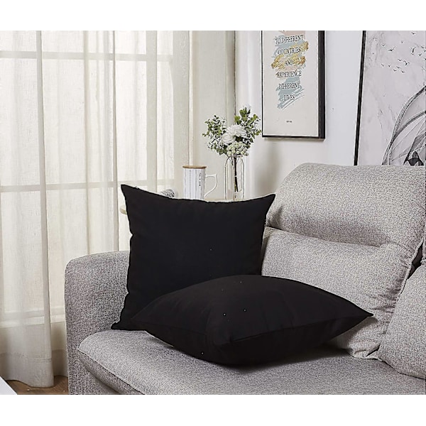 Handgjord Solid 100% Bomull Canvas Kuddfodral (x 18\" av 2, Svart)