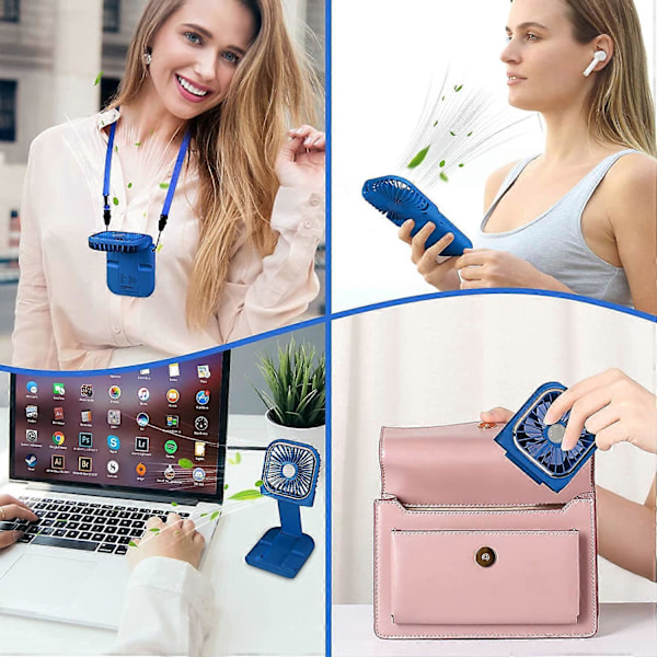 USB-tuuletin Mini-tuuletin Hiljainen Riippuva Käsituuletin, USB Ladattava 3 Nopeudella, Taitettava ja Kannettava Tuuletin Kotiin, Toimistoon ja Matkoille (Sininen)