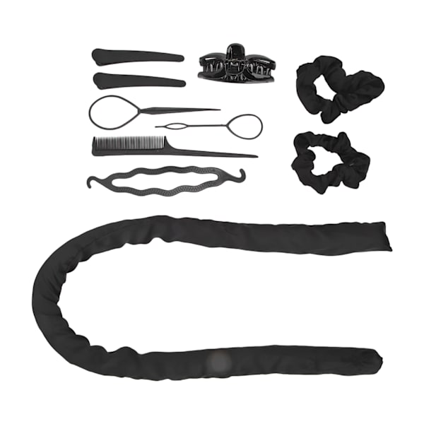 10 stk varmefri krøllestang pandebånd Clips Kam Pull Hårnål Bomuld DIY Curls Roller til Sove Sort