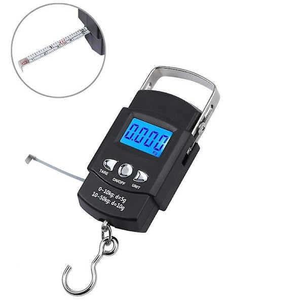 Digital Fiskevåg 110lb/50kg Bakgrundsbelyst LCD Bärbar Elektronisk Vågskala med Mätband