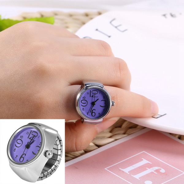 1 Stk Fasjonable Kvinner Menn Kvarts Analog Rund Finger Ring Love Watch (lilla)