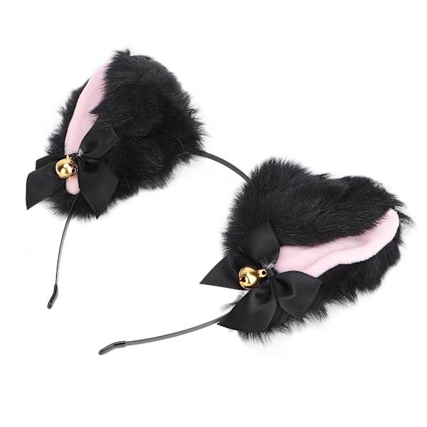 Fluffy Cat Ears Pandebånd Sødt plyshårbånd med klokke til Halloween Cosplay kostumefest Sort