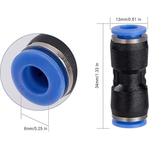 Pneumatisk Anslutning 6mm Rak Push In Pneumatiska Snabba Kopplingar Plast Luftslang Koppling 30st